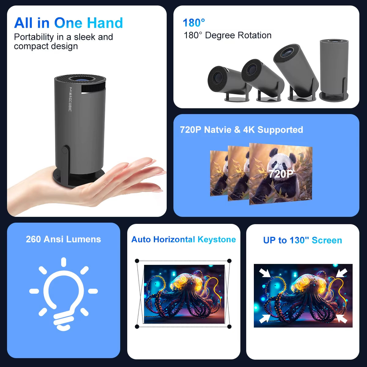 Projector Android11 4K 1280*720P HY300 Pro Dual Wifi 290ANSI 180 Flexible BT5.0 Cinema Outdoor Portable Projetor